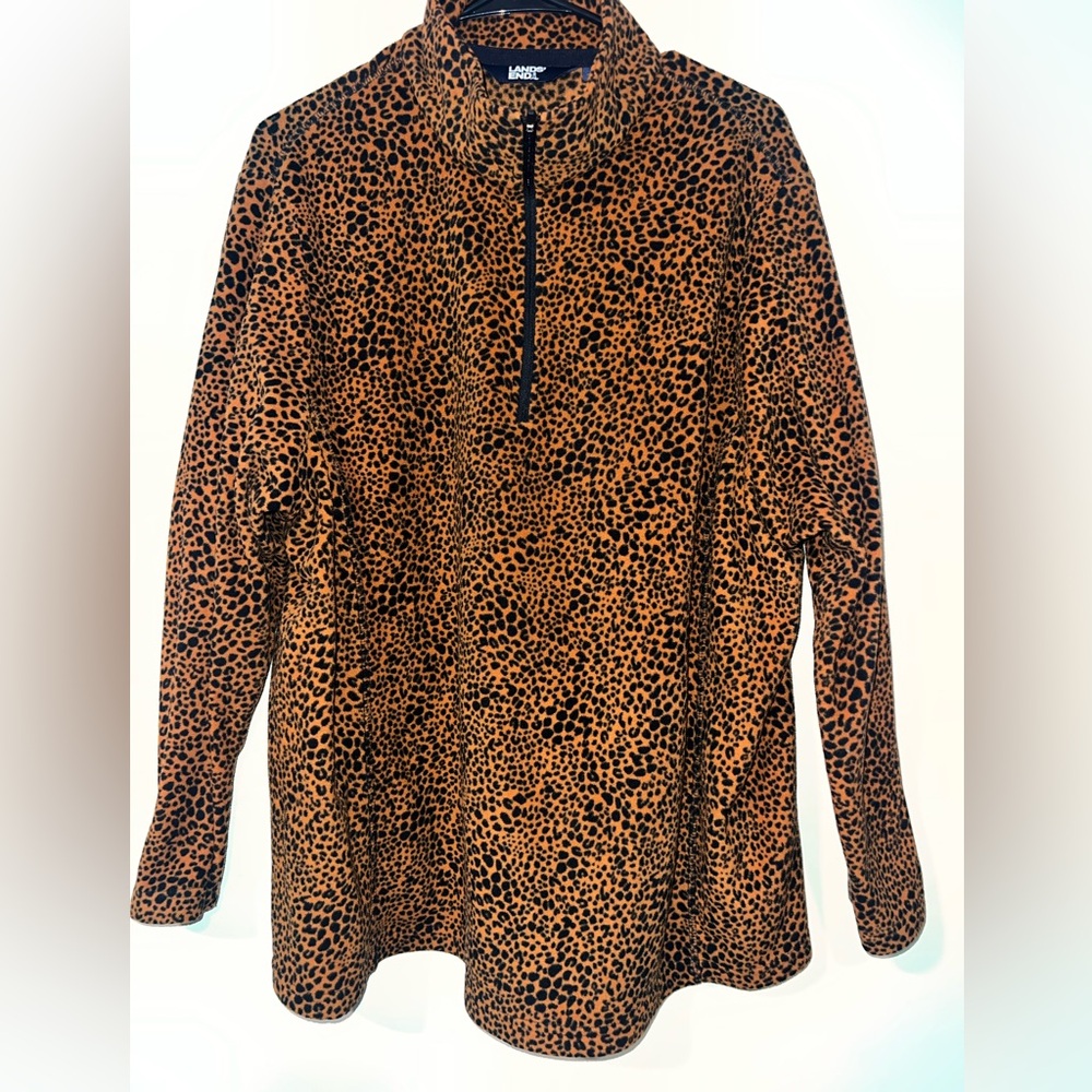 Lands End Cheetah Print quarter zip fleece